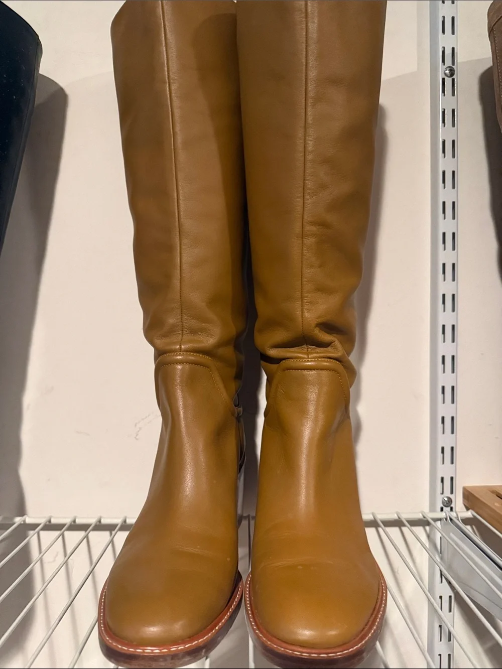 Vince Over-the-Knee Leather Boots in Tan Brown
